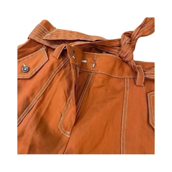 Calvin Klein Size XL Linen Blend Stitched Tie Waist Belted Shorts Burnt Orange - Picture 6 of 10
